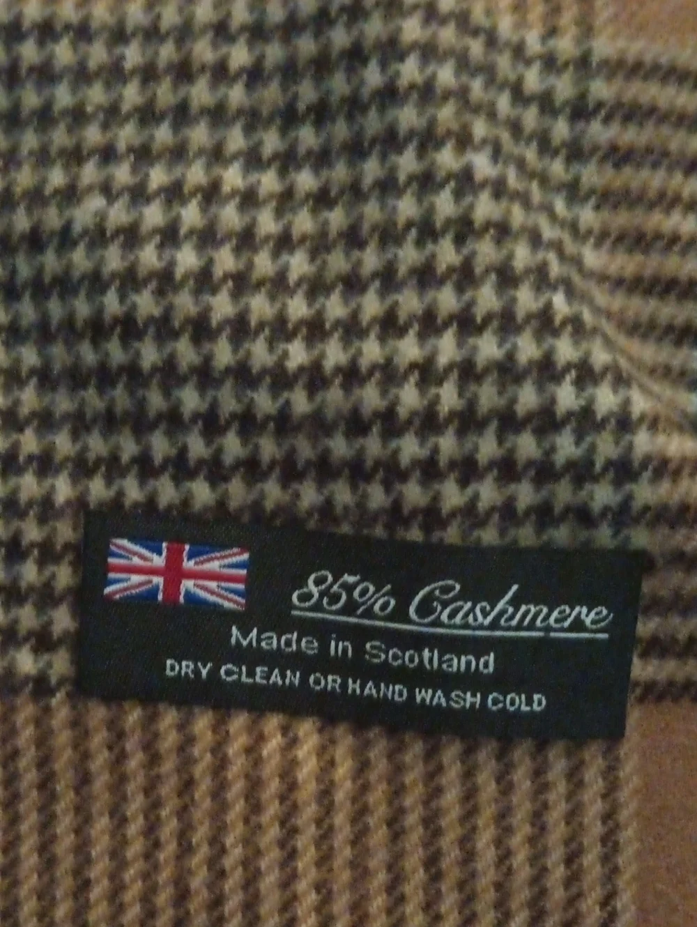 Women's 85% Cashmere Tan and Black Stripe Scarf Made In Scotland
